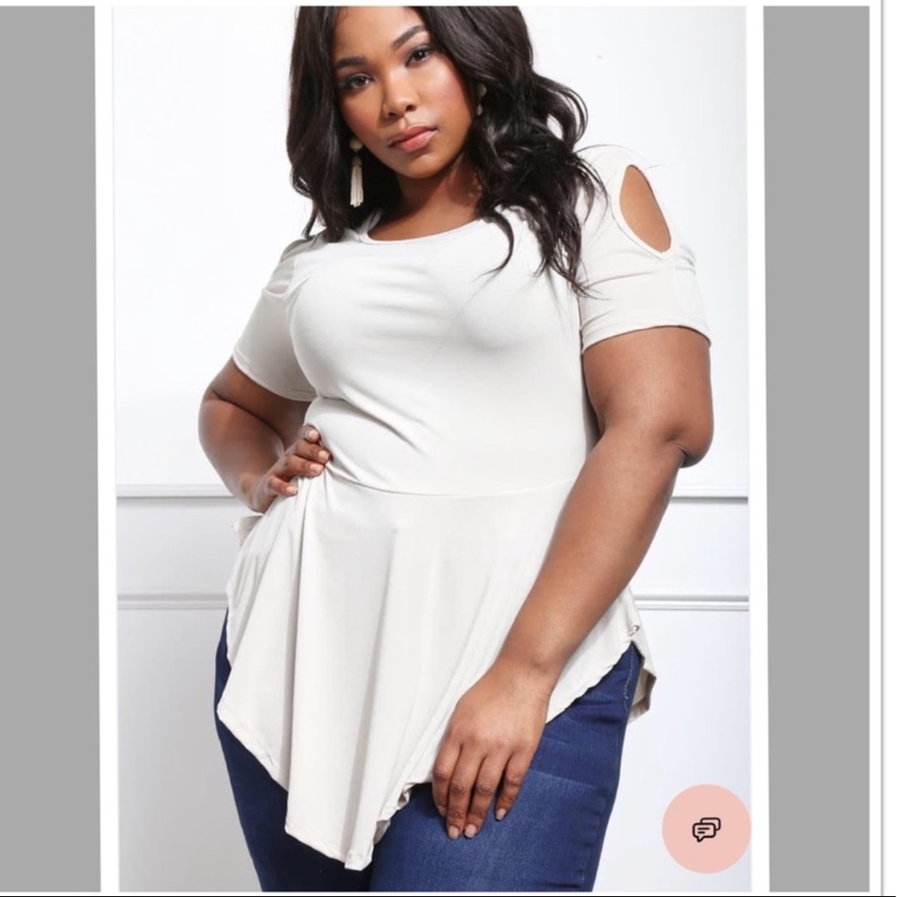 NEW PLUS Beige short sleeve top with cut details - Picture 3 of 8